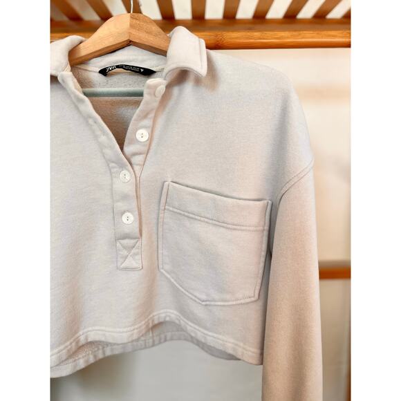 Zara Cropped Sweatshirt Tan - Picture 2 of 5